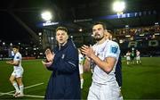 2 March 2024; Max Deegan and Lee Barron of Leinster after their side's victory in the United Rugby Championship match between Cardiff and Leinster at Cardiff Arms Park in Cardiff, Wales. Photo by Harry Murphy/Sportsfile