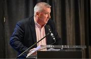 2 March 2024; Clare LGFA chairman Sean Lenihan addresses delegates during the LGFA Annual Congress at The Falls Hotel in Ennistymon, Clare. Photo by Brendan Moran/Sportsfile