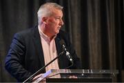 2 March 2024; Clare LGFA chairman Sean Lenihan addresses delegates during the LGFA Annual Congress at The Falls Hotel in Ennistymon, Clare. Photo by Brendan Moran/Sportsfile