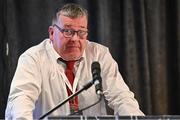 2 March 2024; Presidential candidate Seamus O'Hanlon addresses delegates during the LGFA Annual Congress at The Falls Hotel in Ennistymon, Clare. Photo by Brendan Moran/Sportsfile