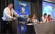 2 March 2024; Presidential candidate Seamus O'Hanlon addresses delegates during the LGFA Annual Congress at The Falls Hotel in Ennistymon, Clare. Photo by Brendan Moran/Sportsfile