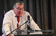 2 March 2024; Presidential candidate Seamus O'Hanlon addresses delegates during the LGFA Annual Congress at The Falls Hotel in Ennistymon, Clare. Photo by Brendan Moran/Sportsfile