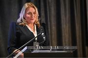 2 March 2024; Presidential candidate Trina Murray addresses delegates during the LGFA Annual Congress at The Falls Hotel in Ennistymon, Clare. Photo by Brendan Moran/Sportsfile