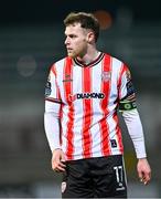 1 March 2024; Cameron McJannet of Derry City during the SSE Airtricity Men's Premier Division match between Derry City and St Patrick's Athletic at The Ryan McBride Brandywell Stadium in Derry. Photo by Ben McShane/Sportsfile