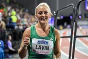 3 March 2024; Sarah Lavin of Ireland after finishing her heat of the Women's 60m hurdles in a lifetime best time of 7.90sec during day three of the World Indoor Athletics Championships 2024 at Emirates Arena in Glasgow, Scotland. Photo by Sam Barnes/Sportsfile