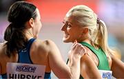 3 March 2024; Sarah Lavin of Ireland, right, after her heat of the Women's 60m hurdles during day three of the World Indoor Athletics Championships 2024 at Emirates Arena in Glasgow, Scotland. Photo by Sam Barnes/Sportsfile