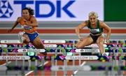 3 March 2024; Maayke Tjin-A-Lim of Netherlands and Sarah Lavin of Ireland compete in their heat of the Women's 60m hurdles during day three of the World Indoor Athletics Championships 2024 at Emirates Arena in Glasgow, Scotland. Photo by Sam Barnes/Sportsfile