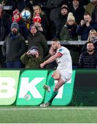 2 March 2024; John Cooney of Ulster converts during the United Rugby Championship match between Ulster and Dragons at Kingspan Stadium in Belfast. Photo by John Dickson/Sportsfile