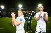 2 March 2024; Liam Turner and Brian Deeny of Leinster after their side's victory in the United Rugby Championship match between Cardiff and Leinster at Cardiff Arms Park in Cardiff, Wales. Photo by Harry Murphy/Sportsfile