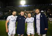 2 March 2024; Leinster players, from left, Max Deegan, Will Connors, Scott Penny and Jason Jenkins after their side's victory in the United Rugby Championship match between Cardiff and Leinster at Cardiff Arms Park in Cardiff, Wales. Photo by Harry Murphy/Sportsfile