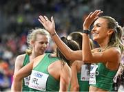 3 March 2024; Sharlene Mawdsley of Ireland celebrates after qualifying for the women's 4x400m relay final with a national record of 3:28.45 during day three of the World Indoor Athletics Championships 2024 at Emirates Arena in Glasgow, Scotland. Photo by Sam Barnes/Sportsfile