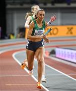 3 March 2024; Sharlene Mawdsley of Ireland competes in the women's 4x400m relay during day three of the World Indoor Athletics Championships 2024 at Emirates Arena in Glasgow, Scotland. Photo by Sam Barnes/Sportsfile