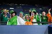 3 March 2024; Ireland supporters cheer on the women's 4x400m relay during day three of the World Indoor Athletics Championships 2024 at Emirates Arena in Glasgow, Scotland. Photo by Sam Barnes/Sportsfile