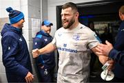 2 March 2024; Michael Milne of Leinster celebrates in the dressing room after his side's victory in the United Rugby Championship match between Cardiff and Leinster at Cardiff Arms Park in Cardiff, Wales. Photo by Harry Murphy/Sportsfile