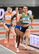 3 March 2024; Sophie Becker of Ireland competes the women's 4x400m relay during day three of the World Indoor Athletics Championships 2024 at Emirates Arena in Glasgow, Scotland. Photo by Sam Barnes/Sportsfile