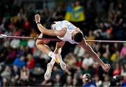 3 March 2024; Andrii Protsenko of Ukraine competes in the men's high jump during day three of the World Indoor Athletics Championships 2024 at Emirates Arena in Glasgow, Scotland.  Photo by Sam Barnes/Sportsfile