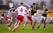 3 March 2024; David Clifford of Kerry in action against Tyrone players, from left, Padraig Hampsey, Cormac Quinn and Conn Kilpatrick during the Allianz Football League Division 1 match between Kerry and Tyrone at Fitzgerald Stadium in Killarney, Kerry. Photo by Brendan Moran/Sportsfile