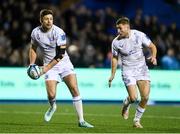 2 March 2024; Ross Byrne and Jordan Larmour of Leinster during the United Rugby Championship match between Cardiff and Leinster at Cardiff Arms Park in Cardiff, Wales. Photo by Harry Murphy/Sportsfile
