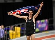 3 March 2024; Hamish Kerr of New Zealand celebrates clearing a world lead height of 2.36m to win the men's high jump during day three of the World Indoor Athletics Championships 2024 at Emirates Arena in Glasgow, Scotland.  Photo by Sam Barnes/Sportsfile