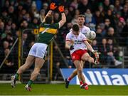 3 March 2024; Niall Devlin of Tyrone in action against Gavin White of Kerry during the Allianz Football League Division 1 match between Kerry and Tyrone at Fitzgerald Stadium in Killarney, Kerry. Photo by Brendan Moran/Sportsfile