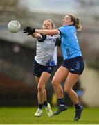 3 March 2024; Jennifer Dunne of Dublin in action against Emma Murray of Waterford during the Lidl LGFA National League Division 1 Round 5 match between Waterford and Dublin at Fraher Field in Dungarvan, Waterford. Photo by Seb Daly/Sportsfile