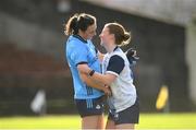 3 March 2024; Hannah Tyrrell of Dublin and Kate McGrath of Waterford after the Lidl LGFA National League Division 1 Round 5 match between Waterford and Dublin at Fraher Field in Dungarvan, Waterford. Photo by Seb Daly/Sportsfile