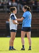 3 March 2024; Hannah Power of Waterford and Hannah Tyrrell of Dublin after the Lidl LGFA National League Division 1 Round 5 match between Waterford and Dublin at Fraher Field in Dungarvan, Waterford. Photo by Seb Daly/Sportsfile