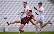 3 March 2024; Tommy Walsh of Cork shoots to score his side's first goal, under pressure from Mick O'Grady, left, and Ryan Burke of Kildare, during the Allianz Football League Division 2 match between Cork and Kildare at SuperValu Páirc Ui Chaoimh in Cork. Photo by Piaras Ó Mídheach/Sportsfile