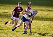 3 March 2024; Kevin Loughran of Monaghan in action against Jack Glynn, left, and John Maher of Galway during the Allianz Football League Division 1 match between Monaghan and Galway at St Tiernach's Park in Clones, Monaghan. Photo by Ben McShane/Sportsfile