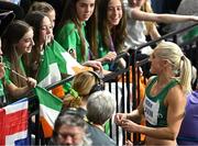 3 March 2024; Sarah Lavin of Ireland with supporters after her semi-final of the Women's 60m hurdles day three of the World Indoor Athletics Championships 2024 at Emirates Arena in Glasgow, Scotland. Photo by Sam Barnes/Sportsfile