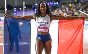 3 March 2024; Cyréna Samba-Mayela of France celebrates winning silver in the Women's 60m Hurdles Final day three of the World Indoor Athletics Championships 2024 at Emirates Arena in Glasgow, Scotland. Photo by Sam Barnes/Sportsfile