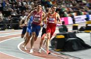 3 March 2024; Mariano García of Spain leads Bryce Hoppel of USA during the Men's 800m Final on day three of the World Indoor Athletics Championships 2024 at Emirates Arena in Glasgow, Scotland. Photo by Sam Barnes/Sportsfile