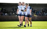 3 March 2024; Waterford players, from left, Mairead O'Brien, Clare Walsh and Lauren McGregor during the Lidl LGFA National League Division 1 Round 5 match between Waterford and Dublin at Fraher Field in Dungarvan, Waterford. Photo by Seb Daly/Sportsfile