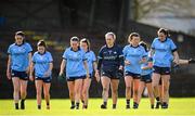 3 March 2024; Dublin players, from left, Olwen Carey, 8, Kate Sullivan, 12, Martha Byrne, 28, goalkeeper Abby Shiels, Leah Caffrey, 6, and Hannah Tyrrell, 14, during the Lidl LGFA National League Division 1 Round 5 match between Waterford and Dublin at Fraher Field in Dungarvan, Waterford. Photo by Seb Daly/Sportsfile