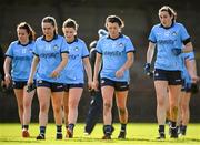 3 March 2024; Dublin players, from left, Annabelle Timothy, 13, Martha Byrne, 28, Leah Caffrey, 6, and Hannah Tyrrell, 14, during the Lidl LGFA National League Division 1 Round 5 match between Waterford and Dublin at Fraher Field in Dungarvan, Waterford. Photo by Seb Daly/Sportsfile