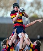 3 March 2024; Luke O'Connor of Lansdowne FC wins possession in a line-out during the JP Fanagan League match between Lansdowne FC and Clontarf FC at Lansdowne RFC in Dublin. Photo by Tyler Miller/Sportsfile