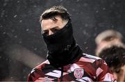4 March 2024; Danny Mullen of Derry City warms up before the SSE Airtricity Men's Premier Division match between Shamrock Rovers and Derry City at Tallaght Stadium in Dublin. Photo by Stephen McCarthy/Sportsfile
