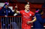 4 March 2024; John Martin of Shelbourne celebrates his side's first goal during the SSE Airtricity Men's Premier Division match between Shelbourne and Galway United at Tolka Park in Dublin. Photo by Harry Murphy/Sportsfile