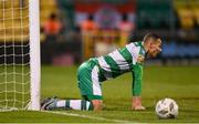 4 March 2024; Graham Burke of Shamrock Rovers reacts to a missed opportunity on goal during the SSE Airtricity Men's Premier Division match between Shamrock Rovers and Derry City at Tallaght Stadium in Dublin. Photo by Stephen McCarthy/Sportsfile