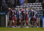4 March 2024; Drogheda United players celebrate after their first goal, an own goal scored by Danny Grant of Bohemians, during the SSE Airtricity Men's Premier Division match between Drogheda United and Bohemians at Weavers Park in Drogheda, Louth. Photo by Ben McShane/Sportsfile