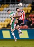 4 March 2024; Patrick Hoban of Derry City in action against Gary O'Neill of Shamrock Rovers during the SSE Airtricity Men's Premier Division match between Shamrock Rovers and Derry City at Tallaght Stadium in Dublin. Photo by Stephen McCarthy/Sportsfile