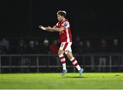 4 March 2024; Anto Breslin of St Patrick's Athletic celebrates scoring his side's first goal during the SSE Airtricity Men's Premier Division match between Waterford and St Patrick's Athletic at the Regional Sports Centre in Waterford. Photo by Piaras Ó Mídheach/Sportsfile