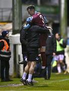 4 March 2024; Evan Weir of Drogheda United celebrates with Drogheda United assistant manager Daire Doyle, left, after scoring their side's second goal during the SSE Airtricity Men's Premier Division match between Drogheda United and Bohemians at Weavers Park in Drogheda, Louth. Photo by Ben McShane/Sportsfile