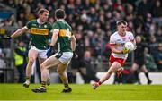 3 March 2024; Ruairí Canavan of Tyrone in action against Tadhg Morley and Paul Murphy of Kerry during the Allianz Football League Division 1 match between Kerry and Tyrone at Fitzgerald Stadium in Killarney, Kerry. Photo by Brendan Moran/Sportsfile