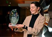 5 March 2024; Fermanagh’s Eimear Smyth is pictured with The Croke Park Hotel/LGFA Player of the Month award for February 2024, at The Croke Park Hotel in Jones Road, Dublin. Eimear’s brilliant form has helped Fermanagh qualify for a Lidl National League Division 4 semi-final against Carlow on Sunday March 24. During the month of February, Eimear collected 4-17 from just three outings against Leitrim, Kilkenny and Limerick. Photo by Tyler Miller/Sportsfile