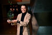5 March 2024; Fermanagh’s Eimear Smyth is pictured with The Croke Park Hotel/LGFA Player of the Month award for February 2024, at The Croke Park Hotel in Jones Road, Dublin. Eimear’s brilliant form has helped Fermanagh qualify for a Lidl National League Division 4 semi-final against Carlow on Sunday March 24. During the month of February, Eimear collected 4-17 from just three outings against Leitrim, Kilkenny and Limerick. Photo by Tyler Miller/Sportsfile