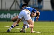 5 March 2024; Derry Moloney of Blackrock College is tackled by Josh Kelly of St Mary’s College during the Bank of Ireland Leinster Schools Senior Cup semi-final match between Blackrock College and St Mary's College at Energia Park in Dublin. Photo by Daire Brennan/Sportsfile