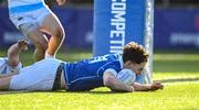 5 March 2024; Jack Halpin of St Mary’s College scores his side's first try during the Bank of Ireland Leinster Schools Senior Cup semi-final match between Blackrock College and St Mary's College at Energia Park in Dublin. Photo by Daire Brennan/Sportsfile
