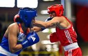 6 March 2024; Emilie Sonvico of France, right, in action against Boro Ankushita of India during their Women's 66kg Round of 64 bout  during day four at the Paris 2024 Olympic Boxing Qualification Tournament at E-Work Arena in Busto Arsizio, Italy. Photo by Ben McShane/Sportsfile