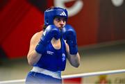 6 March 2024; Vasiliki Stavridou of Greece during their Women's 75kg Round of 32 bout against Karolina Makhno of Ukraine during day four at the Paris 2024 Olympic Boxing Qualification Tournament at E-Work Arena in Busto Arsizio, Italy. Photo by Ben McShane/Sportsfile